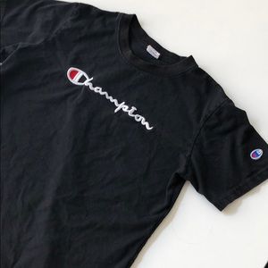 BLACK CHAMPION EMBROIDERED T-SHIRT